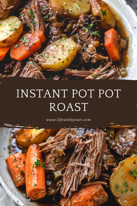 This juicy and tender Instant Pot pot roast with potatoes and rich gravy is the ultimate family-friendly comfort food! With easy one-pot prep, you can have this nostalgic meal on the table in just about an hour. Instant Pot Slow Cooker Pot Roast, Pot Roast In The Instant Pot, Easy Instant Pot Pot Roast, Easy Roast In Instant Pot, How To Make Pot Roast In Crockpot, Easy Crock Pot Roast Recipes, Instapot Roast Recipe, Beef Dinner Recipes Instant Pot, Potroast Crockpot Best