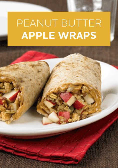 Peanut Butter Apple Wraps is a healthier comfort food to try this fall. Spread a tortilla with peanut butter and sprinkle with chopped apple and granola! Apple Wraps, Peanut Butter Apple, Kid Friendly Meals Dinner, Grilled Watermelon, Ready Set Eat, Food To Try, Lunch Box Bento, Apple And Peanut Butter, Tortilla Wraps