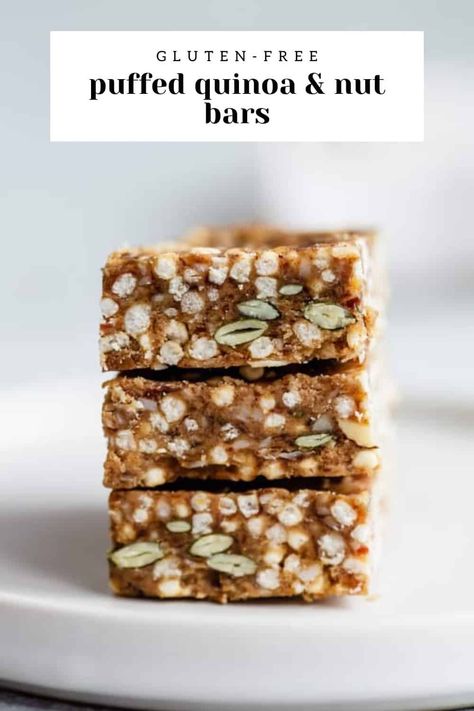 Puffed Quinoa Bars Healthy, Puffed Quinoa Recipes Healthy, Quinoa Puff Bars, Puffed Quinoa Granola Bars, Quinoa Puffs Recipes Healthy, Puffed Millet Bars, Puffed Quinoa Granola, Puff Quinoa Recipes, Puffed Quinoa Treats