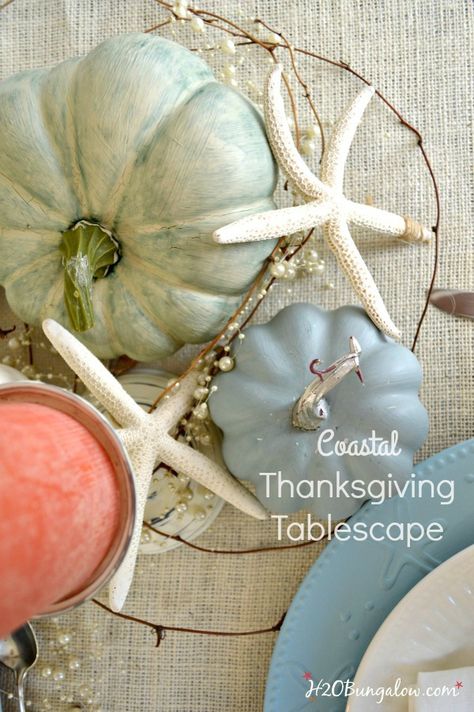 Coastal Thanksgiving, Window Treatments Ideas, Coastal Fall, Holiday Tablescape, Fall Beach, Seashell Projects, Coastal Holiday, Thanksgiving Tablescape, Holiday Tablescapes