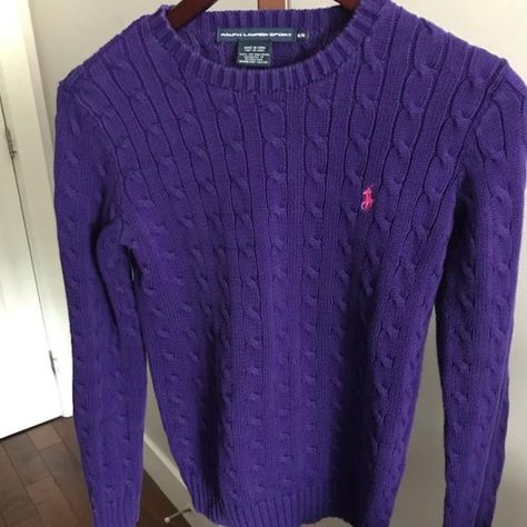 Ralph Lauren Vintage Cotton Cable Knit Sweater Purple M Ralph Lauren Polo Sweater, Cotton Cable Knit Sweater, 90s Ralph Lauren, Ralph Lauren Vintage, Polo Logo, Sweater Vintage, Polo Sweater, Cable Knit Sweater, Vintage Cotton