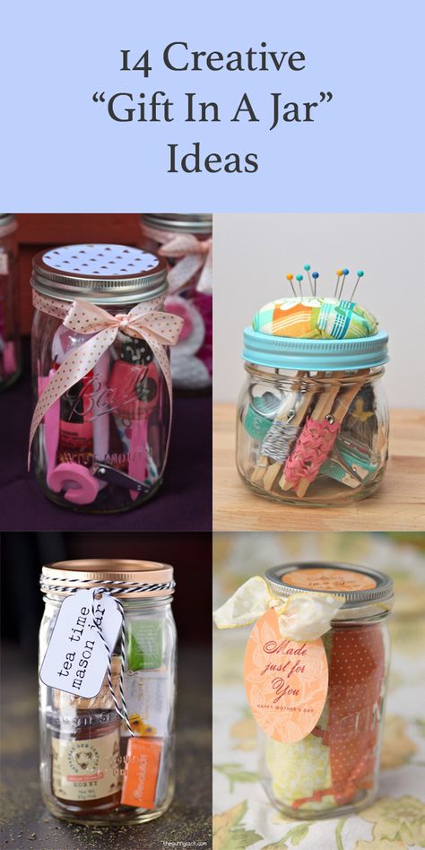 14 Creative “Gift In A Jar” Ideas Mason Jar Survival Kit Ideas, Door Prize Ideas For Work, Gift Jars Ideas For Women, Pint Jar Gifts, Jazzy Jars Ideas, Quart Jar Gifts, Mason Jar Gifts For Women, Small Jar Gift Ideas, Gifts In Jars Ideas