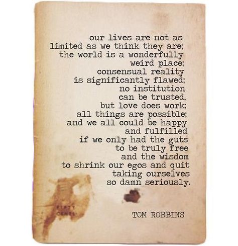 Tom Robbins Tattoo, Tom Robbins Quotes, Still Life With Woodpecker, Used Book Store, Simple Thoughts, Tom Robbins, Quiet Mind, Say That Again, Clever Quotes