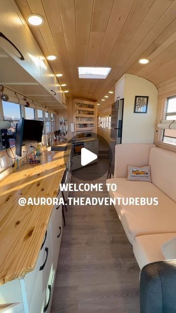 Mobile Dwellings on Instagram: "Josh and Emily from @aurora.theadventurebus have built for themselves possibly the nicest, most functional and well-built DIY school bus conversion I’ve ever stepped foot in. After years of work and approximately $80,000 they now have a home that they can work and adventure from all over the country instead of commuting to the office. Well done Josh and Emily!!  #skoolietour #busconversion #mobiledwellings #nomadicliving #buslife #skooliepalooza" Bus To Home Conversion, Diy School Bus Camper, Bus Converted To Home, School Bus Home Conversion, Old School Bus Conversion, School Bus Conversion Floor Plans, Schoolies Bus Conversion, Tour Bus Conversion, School Bus Conversion Interiors