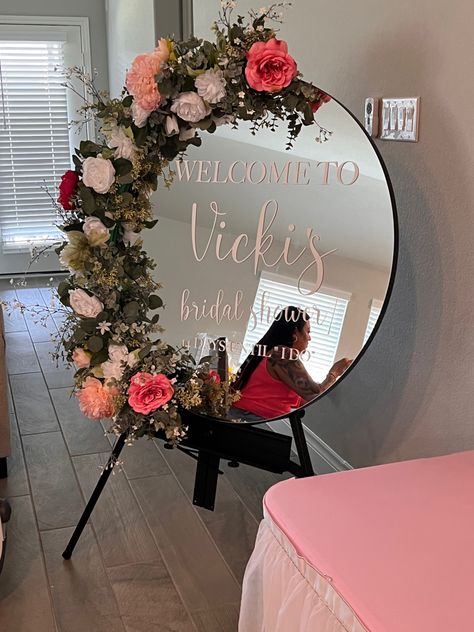 This mirror was the focal pount of the whole bridal shower. 😍 mirror is from Kirklands. Lettering custom printed by my niece Maria. Bridal Shower Mirror, Welcome Mirror, Shower Mirror, Bridal Shower Welcome Sign, My Niece, Welcome Sign, The Whole, Bridal Shower, Dream Wedding