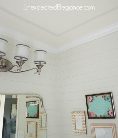 Easily Add Interest to Your Ceiling and Make the Room feel Taller Living Room Tray Ceiling, Ceiling Paint Design, Short Ceiling, How To Makw, Moulding Ideas, Spare Room Office, Molding Ceiling, Ceiling Paint, Condo Decor