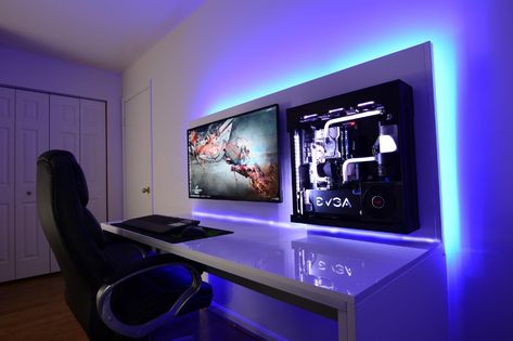 Wall Mounted Pc, Simple Computer Desk, Pc Gaming Desk, Diy Computer Desk, Gamer Bedroom, Gaming Desk Setup, Gaming Computer Desk, Computer Desk Setup, Pc Gaming Setup