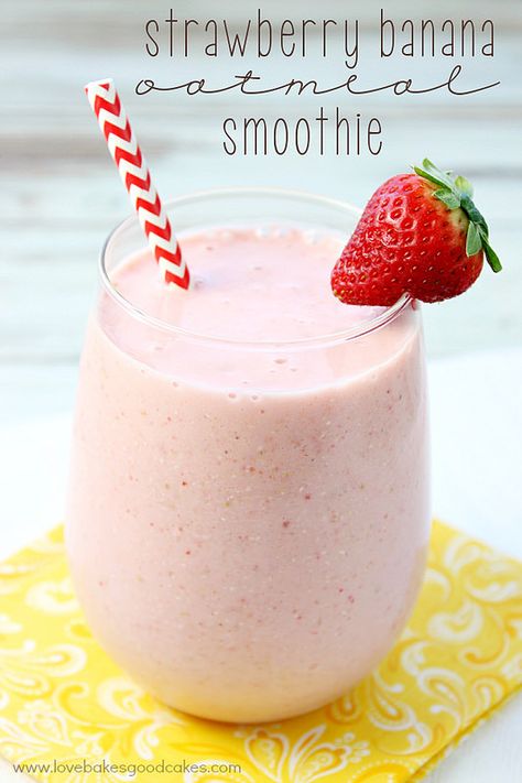 Get your day off to a great start with this Strawberry Banana Oatmeal Smoothie! Full of protein, vitamin c, fiber, folate, potassium and low in saturated fat, cholesterol and sodium! Drink up! Strawberry Banana Oatmeal, Banana Oatmeal Smoothie, Oatmeal Smoothie, Sugar Free Snacks, Strawberry Breakfast, Creami Recipes, Low Cholesterol Recipes, Oat Smoothie, Ninja Creami