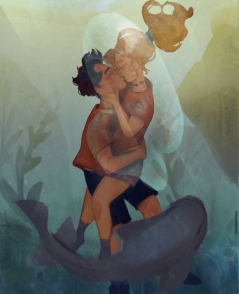 Percabeth Underwater Kiss, Percabeth Underwater, Percabeth Fan Art, Percy Jackson Crossover, Underwater Kiss, Percy Jackson Wallpaper, Ducks In A Row, The Lightning Thief, Percy And Annabeth