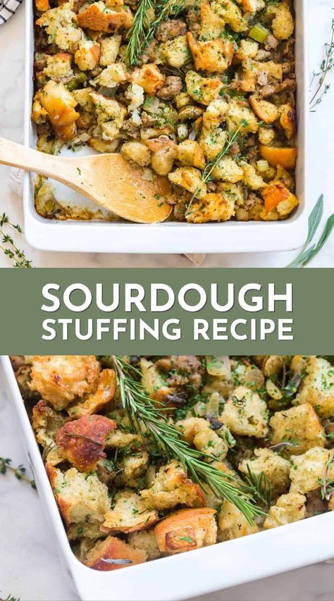 Turkey Dinner Side Dishes, Turkey Dinner Sides, Sourdough Stuffing Recipe, Sourdough Stuffing, Homemade Stuffing Recipes, Turkey Side Dishes, Thanksgiving Dinner For Two, Thanksgiving Servings, Homemade Stuffing