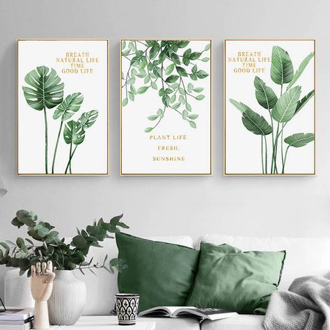 Online Shop Green Plant Home Decoration Wall Art Canvas Painting Monstera Leaf Nordic Posters and Prints Wall Pictures for Living Room Decor | Aliexpress Mobile Modern Wall Paint, Living Room Background, Wall Canvas Painting, Nordic Poster, Soyut Sanat Tabloları, Plant Painting, Tableau Art, Painted Leaves, Hotel Decor