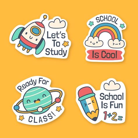 School Stickers Printable, Back To School Stickers, Stickers For School, Back To School Clipart, Sticker Printable, Unique Stickers, Canvas Learning, Stickers For Kids, School Labels