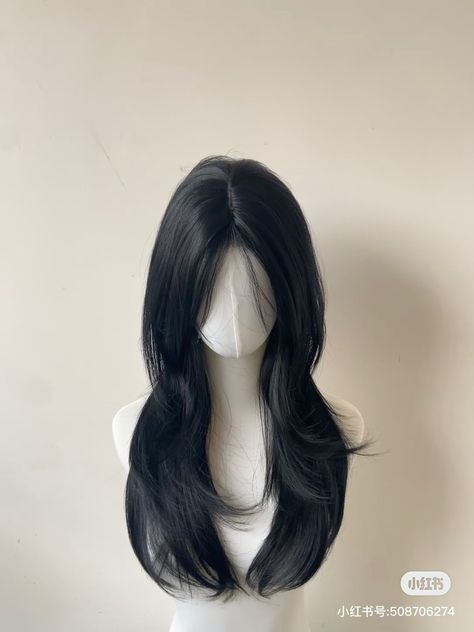 Korean Wig Long Hair, Korean Butterfly Haircut, Butterfly Haircut Black Hair, Baterflay Haircut Long, Wenlcv Hair, Asian Haircut Long, Shag Haircut Mullet, Haircut No Bangs, Hush Cut With Bangs