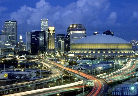 New Orleans City | New Orleans Superdome and skyline Louis Armstrong New Orleans International Airport, New Orleans Superdome, New Orleans Skyline, Downtown New Orleans, New Orleans City, New Orleans Louisiana, Night City, New Orleans Saints, Best Places To Travel