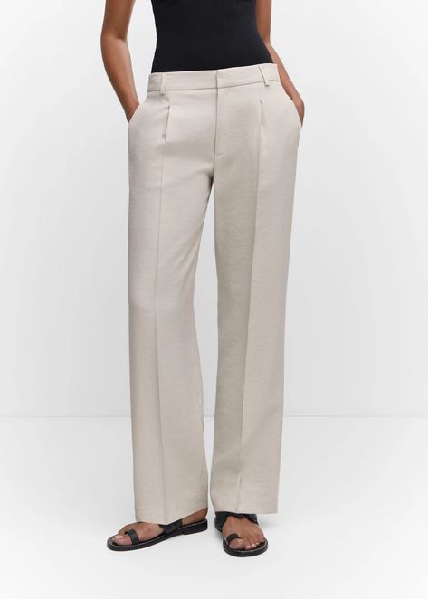 Pleat straight trousers - Woman | Mango Serbia Mango Trousers, Design Loop, Women Trousers, Mango Outlet, Pleated Trousers, Straight Trousers, Pants Straight, Dart, Welt Pocket