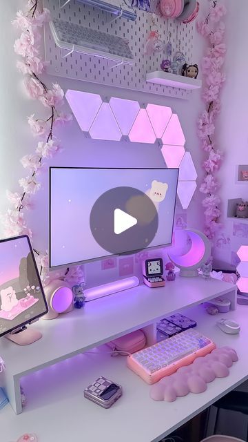 Lou on Instagram: "Ooh-ah!  I don’t have a PC build to show (yet!), but wanted to do this trend with my setup 💜  t a g s ₊˚ʚ ᗢ₊˚✧ ﾟ. #gaming #gamingsetup #gamer #gamersetup #pinksetup #kawaiisetup #aesthetic #pinkdesksetup #pastelsetup #kawaiipastel #cutesetup #kawaiidesk #kawaii #kawaiiaesthetic #pinkgaming #deskgram #pinkaesthetic #kawaiidesk #cozysetup" Gamer Setup, Candy Games, Desk Setups, Pc Build, Pink Desk, Pc Setup, Kawaii Aesthetic, Desk Setup, Gaming Setup