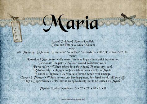 Maria~ Maria Meaning, Personal Integrity, Greek Names, Hebrew Names, Longest Word, Name Wallpaper, Cursive Writing, Birthday Crafts, Baby Girl Names