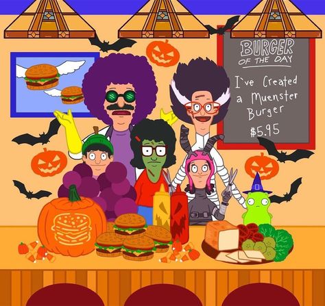 What is your favorite Bob’s Halloween episode so far? 🎃👏🏻🍔 Awesome digital artwork by @charcuterie.daydreams 🙌🏻 | Instagram Bobs Burgers Halloween, Bob's Burgers Halloween, Bobs Burgers Wallpaper, Bobs Burgers Characters, Background Screensavers, Bobs Burger, Halloween Episodes, Bob S, Bob's Burgers