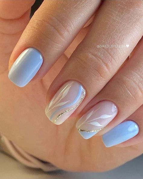 Manicure Azul, Light Blue Nail Art, Blue Nail Art Ideas, Blue Nail Inspo, Light Blue Nail, Blue Wedding Nails, Light Blue Nail Designs, Acrylic Nails Almond Shape, Blue Ombre Nails