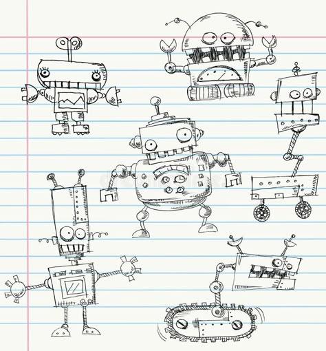 Drawings On Lined Paper, Doodle Canvas, Robot Icon, Vector Robot, Robot Monster, Robot Illustration, Ruled Paper, Robot Design, Robot Art