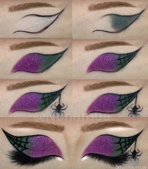 Cute Halloween Eye Makeup, Spooky Makeup Looks Easy, Make Up Looks Halloween, Easy Halloween Make Up Look, Beetlejuice Eyeshadow, Spooky Eye Makeup, Halloween Eyeshadow Looks, Halloween Eye Looks, Cute Halloween Makeup Looks