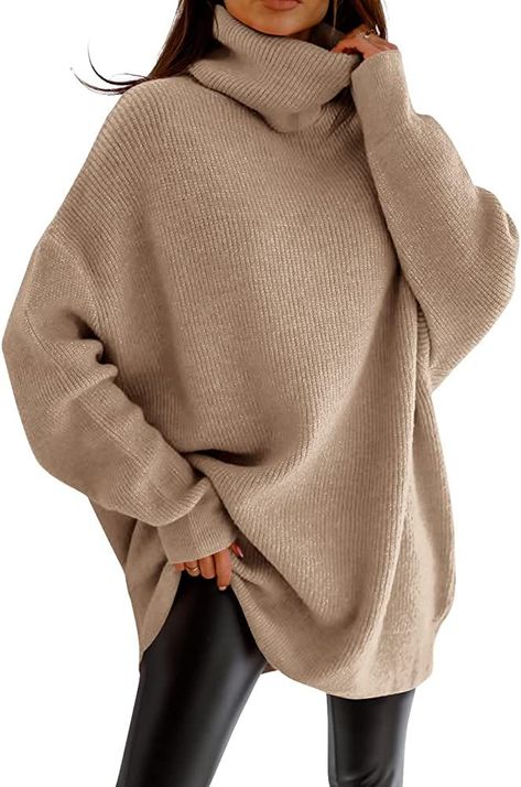 Loose Knit Jumper, Fall Turtleneck, Chunky Pullover Sweater, Oversized Pullover Sweaters, Dressy Sweaters, Batwing Sleeve Sweater, Chunky Oversized Sweater, Tight Leather Pants, Fall Sweaters For Women