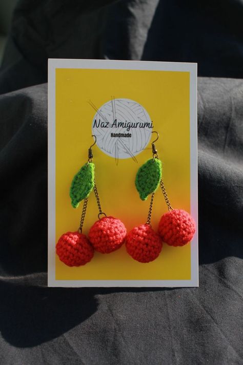 Crochet Cherry, Best Earrings, Earrings Crochet, Crochet Cute, Show Yourself, Cherry Earrings, Organic Cotton Yarn, Cotton Yarn, Crochet Necklace