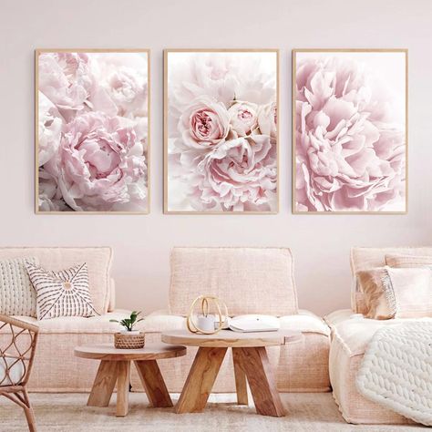 PRICES MAY VARY. 【Size】the size of pink roses canvas wall art is 16x24inchx3, and there is no frame. You can prepare a 16x24inchx3 wooden frame to assemble by yourself, and fully enjoy the fun of DIY. 【Quality】female silhouette art , using high-quality environmental protection ink and high-quality UV-resistant and fade-resistant canvas, with delicate colors and natural transition, which brings you visual enjoyment. 【Gift】black and white line poster is a good gift choice. You can give it to your Murs Roses, Fabric Plants, Pink And White Background, Peony Art, Rose Wall Art, Flower Canvas Wall Art, Light Pink Rose, Rose Wall, Hanging Paintings