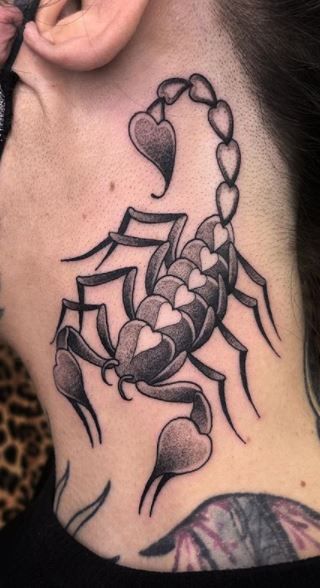 Scorpion Female Tattoo, Scorpio Neck Tattoos Women, Red And Black Scorpion Tattoo, Double Scorpion Tattoo, Scorpion With Heart Tattoo, Scorpion Hand Tattoo Women, Scorpion Hand Tattoos, Scorpion Wrist Tattoo, Scorpion Shoulder Tattoo