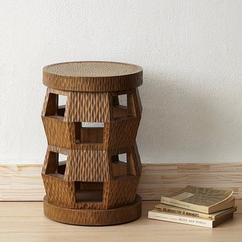 Like its namesake, the solid mahogany Zanzibar Side Table is a spicy mix of textured global influences. This dynamic design displays hand carved planes of positive and negative space ornamented by a pattern of vertical chisel scoops. The architectural vibe is grounded by a circular top and bottom with matching vertical Positive And Negative Space, Stool Side Table, Bungalow 5, Villa House, Black Side Table, White Side Tables, Table Stool, Garden Stool, Dynamic Design