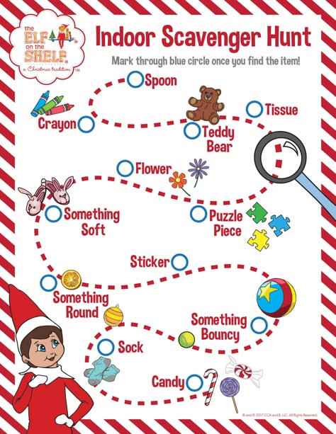 Indoor Scavenger Hunt for kids! See how many items you can find around your home or, if you want more of a challenge, see how many you can find in 90 seconds! | Elf on the Shelf Ideas | Rainy Day Activities | Snow Day Activities | Fun of Kids | Free Printable Activities for Children Indoor Scavenger Hunt, Awesome Elf On The Shelf Ideas, Xmas Elf, Elf Activities, Elf Antics, Elf Fun, Buddy The Elf, Scavenger Hunt For Kids, Rainy Day Activities