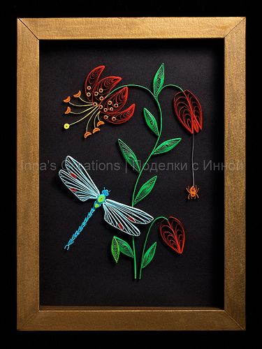 Lily and dragonfly, paper quilling | Flickr - Photo Sharing! Dragon Fly Craft, Quilling Animals, Arte Quilling, Paper Quilling Patterns, Quilled Paper Art, Folding Origami, Quilled Creations, 3d Quilling, Quilling Craft