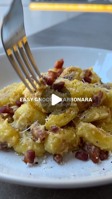 MEG ✨ food, fitness + coaching on Instagram: "Gnocchi carbonara 🥓😍😍😍 - this recipe is an absolute winner! Italians don’t come for me - I know this isn’t traditional carbonara! But it’s sooo tasty I’m actually obsessed 😆 Recipe serves 2 ✌🏼

1/2 tbsp oil
300g gnocchi
100g unsmoked bacon lardons
3 egg yolks*
40g parmesan
Pepper
Splash of skimmed milk

Fry off the bacon and the gnocchi in the oil until crispy.
In a bowl/jug whisk together the egg yolks, parmesan, pepper and a splash of milk.
Take the pan off the heat. Remove 1/2 of the bacon from the pan and set aside for topping, then pour in the egg yolk mix.
Stir off the heat for a minute or so so it doesn’t become scrambled egg! And serve up!

Cals - 560
Carbs - 58g
Fat - 26g
Protein - 24g" Gnocchi Carbonara, Traditional Carbonara, Pasta Making, Skimmed Milk, Fitness Coaching, Scrambled Egg, Calorie Recipes, Egg Yolks, Skim Milk