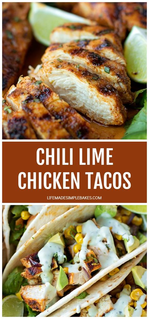 These chili lime chicken tacos are easy and full of flavor! Serve them with roasted corn, onion, black beans and drizzle with some avocado dressing! #chililimechickentacos #chickentacos #chililimetacos #chickentacos Chili Lime Chicken Tacos, Life Made Simple, Lime Chicken Tacos, Grilled Chicken Tacos, Chili Lime Chicken, Chicken Taco Recipes, Avocado Dressing, Roasted Corn, Chili Lime