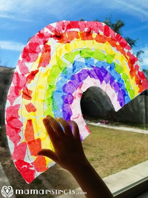 Rainbow Suncatcher Craft Kids Art Area, Rainbow Crafts Preschool, Rainbow Lessons, Toddler Projects, Rainbow Project, Rainbow Suncatcher, Rainbow Activities, Easter Crafts For Toddlers, Indoor Crafts