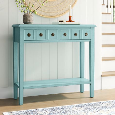 Sand & Stable Adonis 38'' Console Table & Reviews | Wayfair Wayfair Furniture, Wall Mounted Tv, Metal Drawers, Carriage House, Beachcrest Home, Bottom Shelf, How To Distress Wood, Accent Furniture, Wood Species