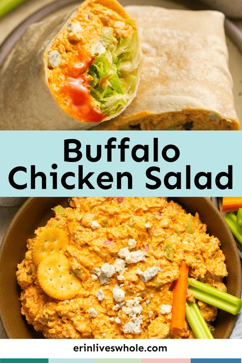 Healthy Buffalo Chicken Salad - Erin Lives Whole Healthy Buffalo Chicken Salad, Erin Lives Whole, Quick Easy Lunch, Buffalo Chicken Salad, Healthy Buffalo Chicken, Chicken Salad Sandwich, Chicken Salad Recipes, Salad Bar, Buffalo Chicken