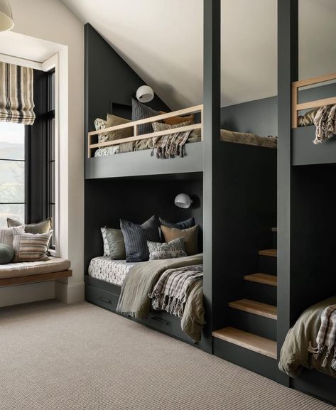 Cabin Bunk Room, Bunk Room Ideas, Modern Bunk, Bunk Beds Boys, Bunk Bed Rooms, Adult Bunk Beds, Bunk Beds Built In, Boys Bedroom Makeover, Built In Bed