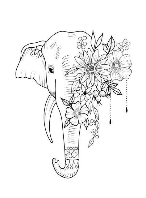 Mandala Elephant Tattoo, Cybersigilism Tattoo, Stitch Quotes, Simple Sketches, Elephant Tattoo Design, Mandala Elephant, Yakuza Tattoo, Elephant Drawing, Thigh Tattoos