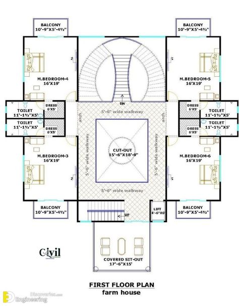 Modern-Two Story House Design With 6 Beds - Engineering Discoveries House Ventilation Design, 4 Bedroom House Designs, 20x40 House Plans, Hotel Floor Plan, Two Story House Design, Two Story House Plans, Small House Design Exterior, Mansion Floor Plan, Classic House Design