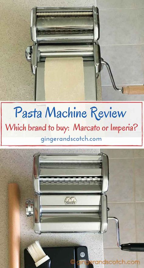 Which is the best Italian-made pasta maker? Read my "Pasta Machine Review -  the Marcato Atlas 150 vs Cucina Pro Imperia 150." Both pasta machines are made in Italy. #pastamachine #pastamaker #pastamachinereview #marcatopastamachine #imperiapastamachine Homemade Pasta Machine, Pasta Machine Recipes Electric, Kitchenaid Pasta Press, Atlas 150 Pasta Maker, Pasta Attachment Kitchenaid, Pasta Maker Machine, Noodle Machine, Yaki Udon, Fettuccine Recipes