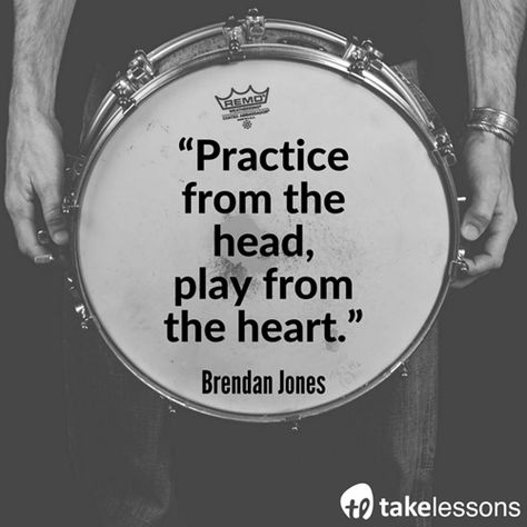 "Practice from the head, play from the heart." - Brendan Jones http://takelessons.com/blog/drummers-advice-for-beginners-z07?utm_source=social&utm_medium=blog&utm_campaign=pinterest Drummer Quotes, Drums Quotes, Drum Tattoo, Female Drummer, Drums Art, Drum Circle, Drum Music, Drum Lessons, Quotes For Instagram