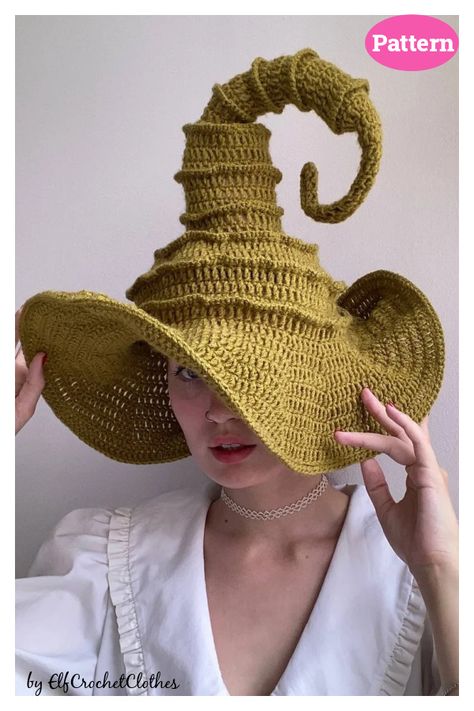 10+ Adorable Witch Hat Crochet Patterns - Page 3 of 3 Crochet Fairy Hat, Witch Hat Crochet Pattern, Witch Hat Crochet, Crochet Halloween Hat, Crochet Witch Hat, Hat Crochet Patterns, Witch Crochet, Hat Free Crochet Pattern, Crochet Witch