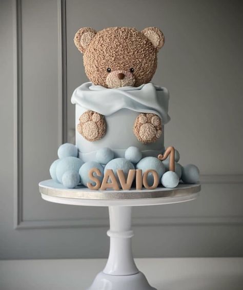 Teddy Bear Birthday Cake, Teddy Cakes, Boys First Birthday Cake, Teddy Bear Cake, Boys 1st Birthday Cake, Baby Boy Birthday Cake, Classy Baby Shower, Cake Quotes, Baby First Birthday Cake