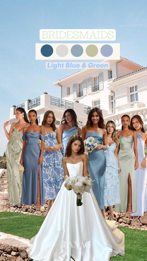 Navy Bridesmaid Dress Beach, Bridesmaids Color Palette Summer, Italy Bridesmaid Dresses, Same Color Bridesmaid Dresses, Beach Wedding Colors Bridesmaid Dress, Wedding Party Color Scheme Summer, Mismatched Bridesmaids Blue, Green And Blue Bridesmaid Dresses, Mixed Bridesmaid Dresses