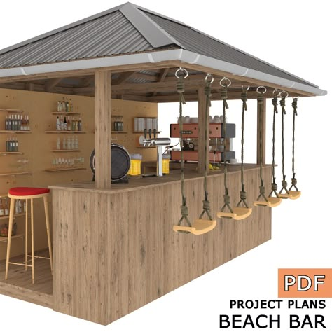 DIY Outdoor Open-air Bar, Backyard Party Pavilion, Beach Bar, Outdoor House, Party Bar Plan Digital Download Only - Etsy Custom Outdoor Bar Ideas, Outdoor Bar Ideas Backyards Diy, Outdoor Tiki Bar Ideas, Tiki Bar Backyard, Outdoor Bar Diy, Outside Bar Ideas, Diy Backyard Bar, Outdoor Shed Bar, Outdoor House Party