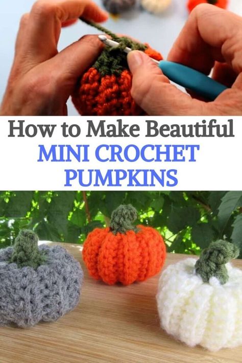 Tiny little pumpkins and gourds make the perfect seasonal addition to your table centerpiece and are small enough that you can tuck a little bit of Autumn whimsy into any little corner of your home! We've designed this crochet pattern with beginner crocheters in mind, but it's such a fun scrap buster that everyone will get a kick out of it! Lightly stuffed they can be strung into a garland or even added to a wreath! Tiny Pumpkin Crochet Pattern Free, Crochet Pumpkin Keychain Free Pattern, Crochet Halloween Costume, Diy Crochet Cardigan, Pumpkin Patterns Free, Crocheted Earrings, Thanksgiving Crochet, Pumpkins And Gourds, Crochet Pumpkins