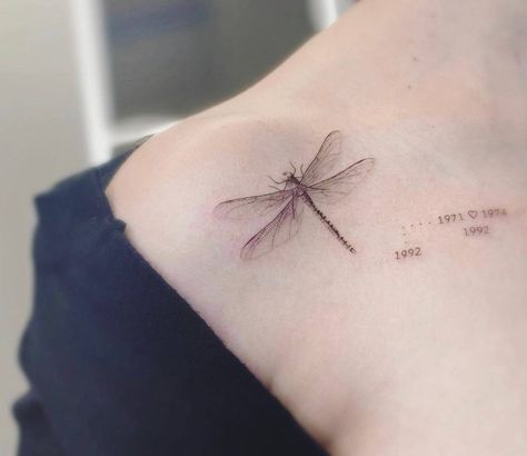 Dragonfly Tattoo Delicate, Dragonfly Back Tattoo For Women, Dragonfly Shoulder Tattoo, Dragonfly Spine Tattoo, Fly Tattoo, Small Dragonfly Tattoo, Flying Tattoo, Dragonfly Tattoo Design, Back Of Shoulder Tattoo