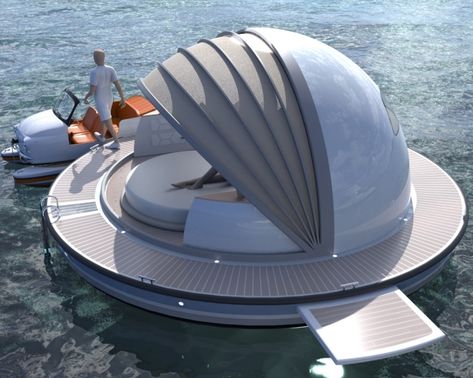 Houseboat Plans, Hotel Suite Design, Luxury Pontoon Boats, Floating Architecture, Floating Hotel, Man Made Island, Balcony Grill Design, Dome House, Hotel Project