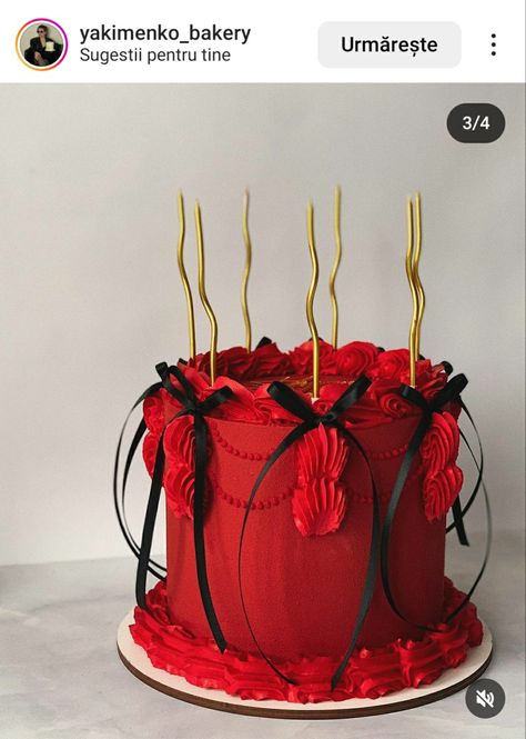 Red Birthday Cakes For Women Elegant, Red Cake Ideas, Red Birthday Aesthetic, Red And Black Cake, Birthday Cake For Women Elegant, Witch Cake, Red Birthday Cakes, Anniversary Decoration, Bow Cakes